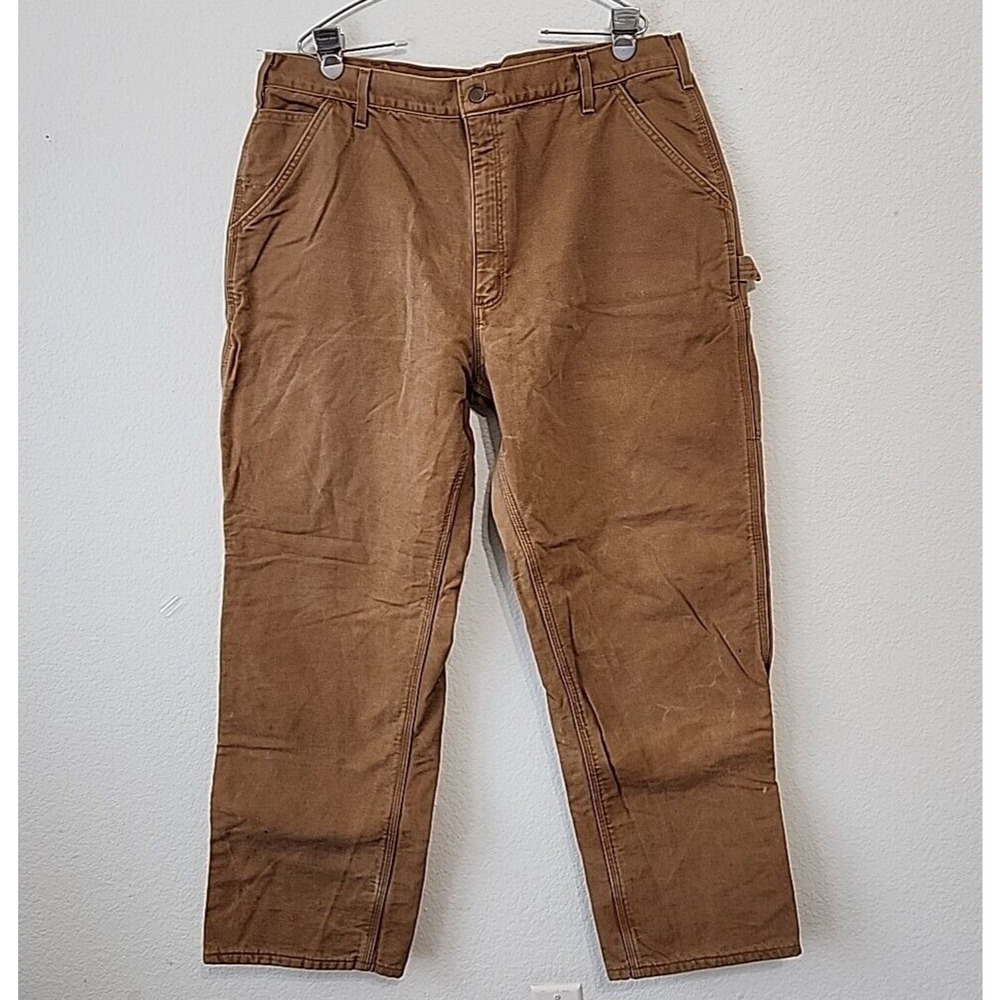 Carhartt Mens 40 x 31.5 Flannel Lined‎ Carpenter Pants Utility Field B111 Barn